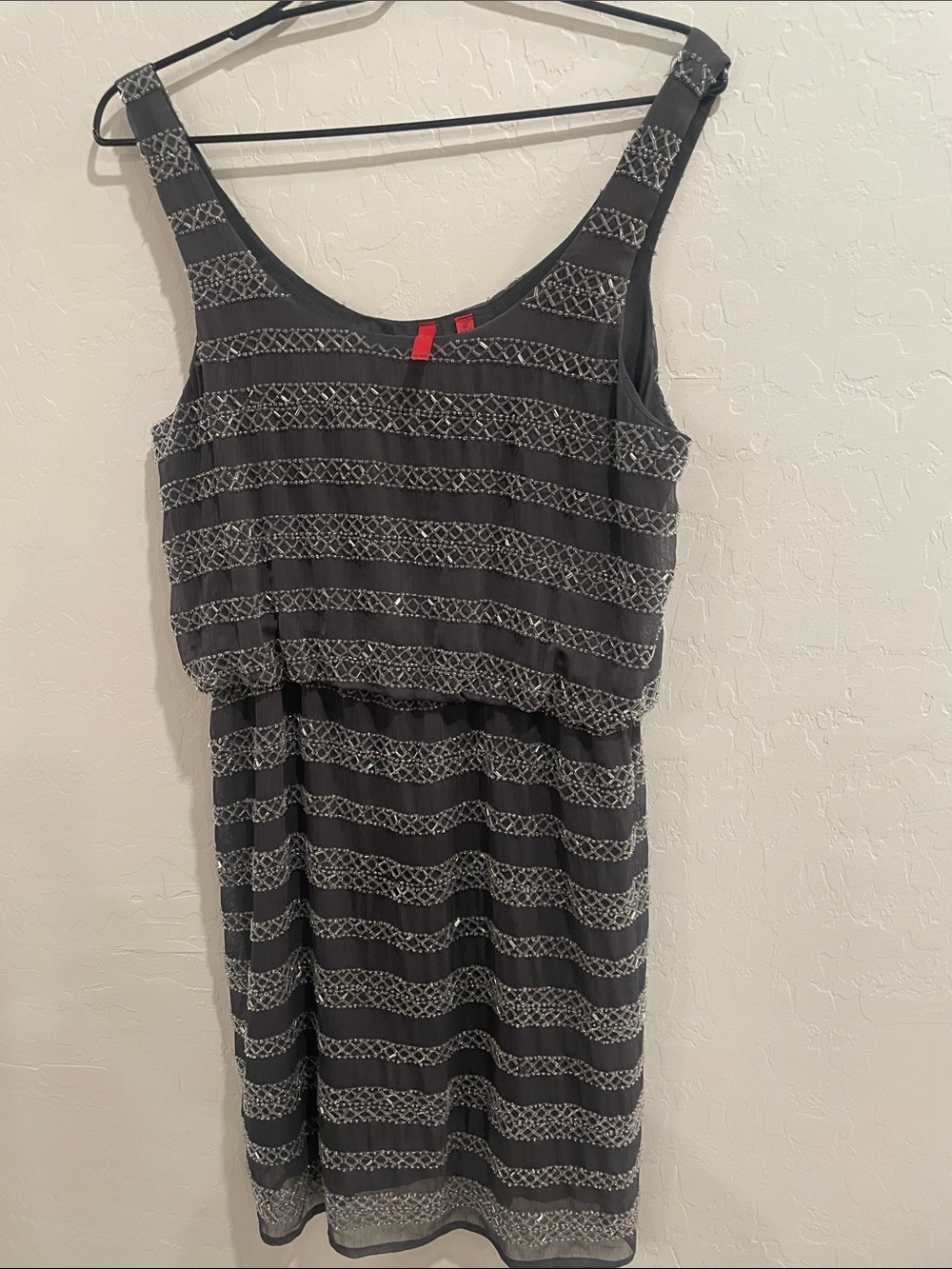Black & grey sequenced Striped Sleeveless Women's Dress size MEDIUM saks fifth